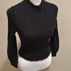 Band Of The Free Women's XS Cable Knit Turtleneck Sweater Solid Black Basic New